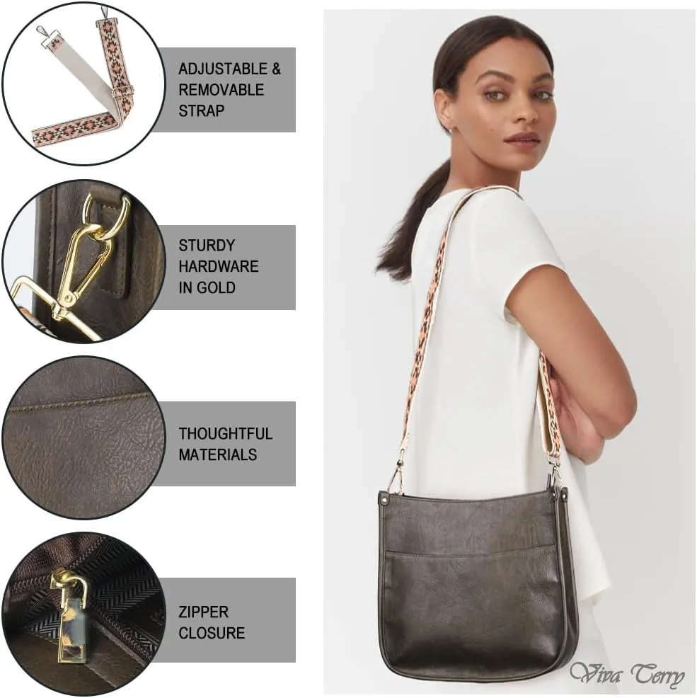 Viva Terry Vegan Leather Crossbody Fashion Shoulder Bag Purse with Adjustable Strap