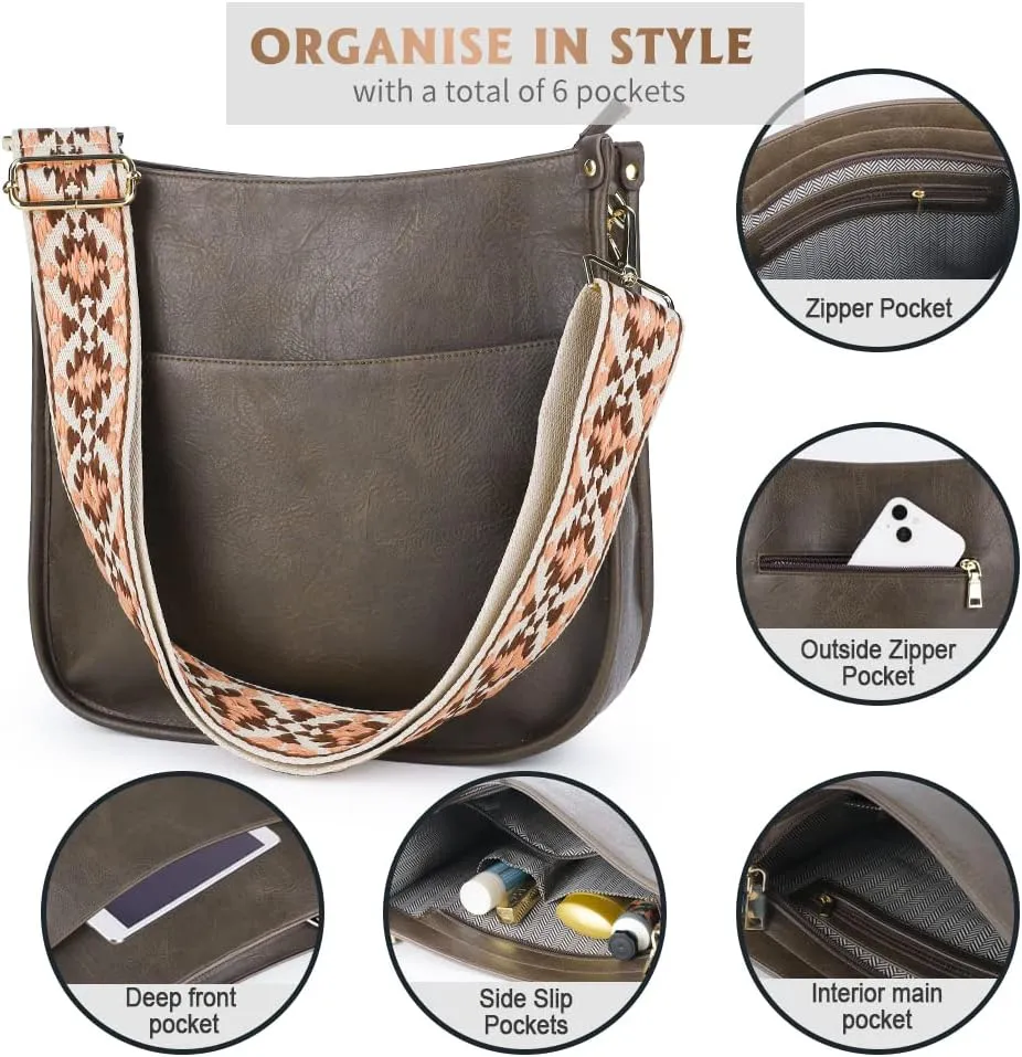 Viva Terry Vegan Leather Crossbody Fashion Shoulder Bag Purse with Adjustable Strap