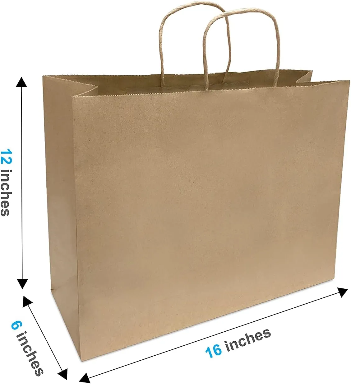 Vogue 100 Count Kraft Brown Paper Bags - 16"L x 6"W x 12"H, Twisted Handle, High Capacity, Perfect for Takeout, Wedding, Party Favor, Thank You, Shopping, Retail Bags