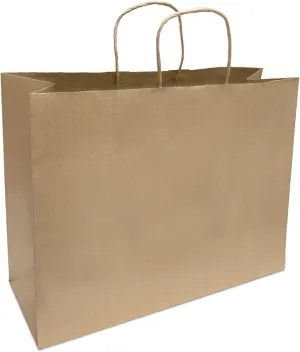 Vogue 100 Count Kraft Brown Paper Bags - 16"L x 6"W x 12"H, Twisted Handle, High Capacity, Perfect for Takeout, Wedding, Party Favor, Thank You, Shopping, Retail Bags