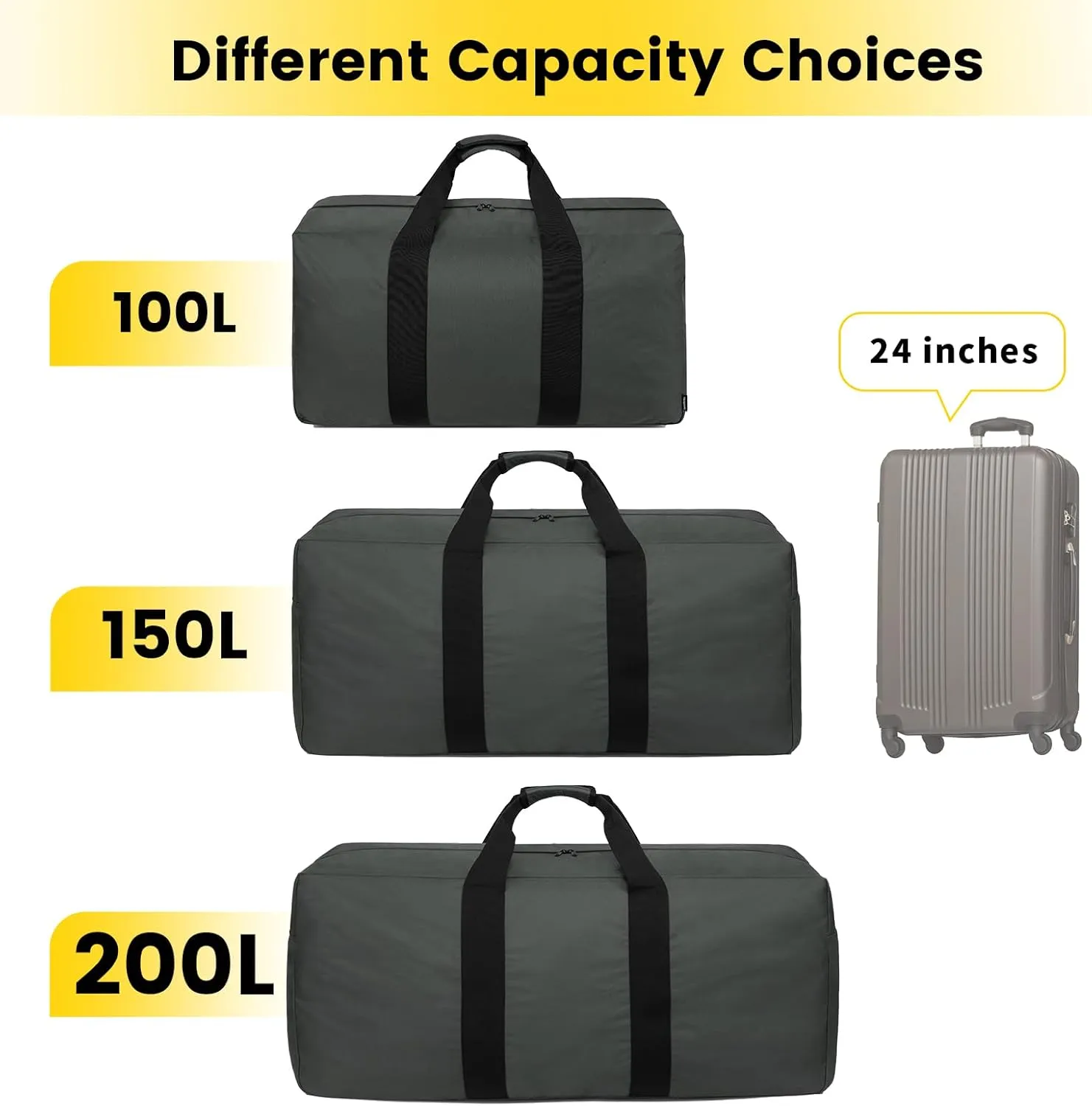 Vorspack Extra Large Duffle Bag for Travel - 200L Duffel Bag for Men Gear Bag for Storage Foldable Weekender Bag for Overnight Camping - Grey