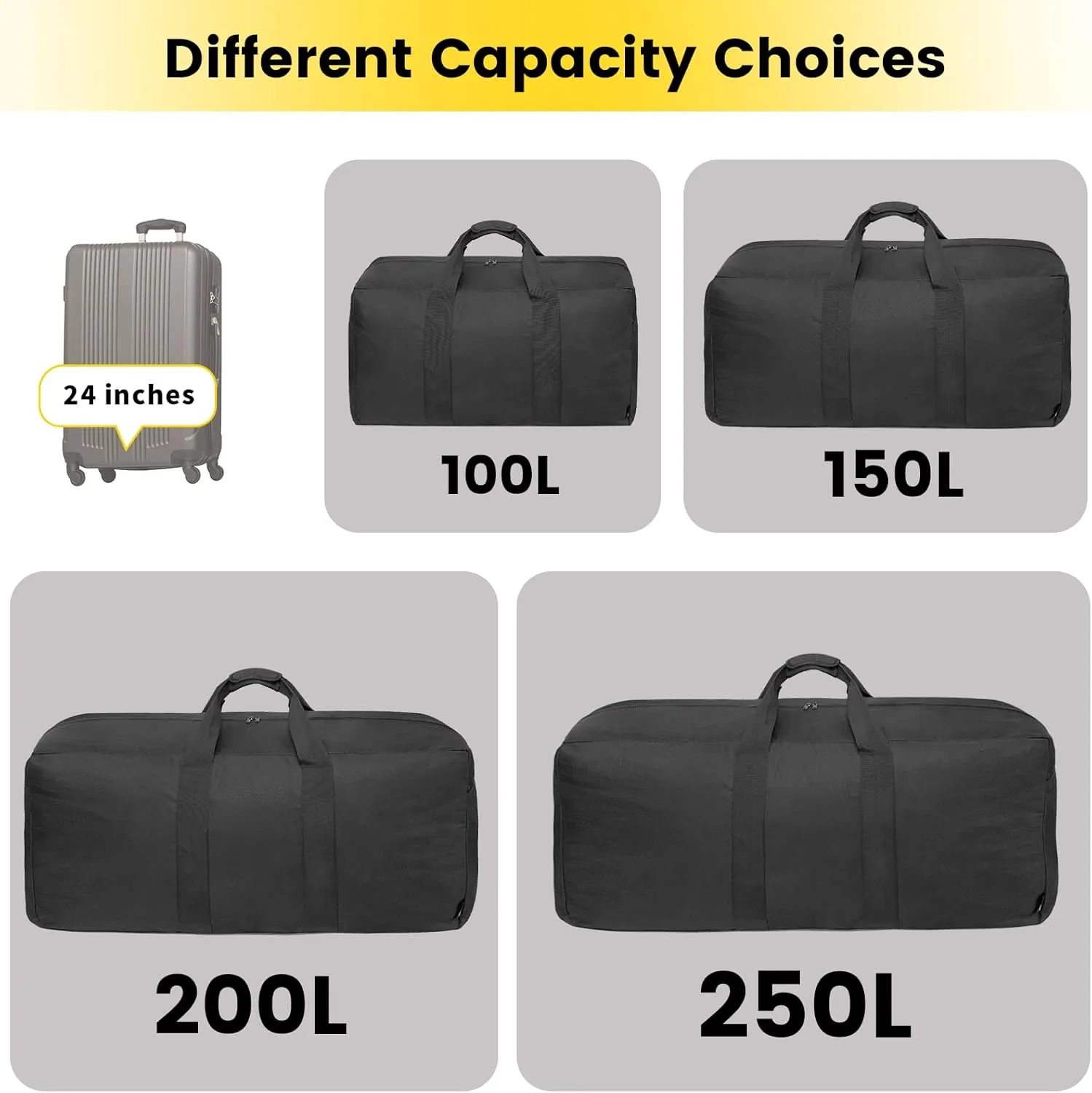 Vorspack Extra Large Duffle Bag for Travel - 250L Duffel Bag for Men Gear Bag for Storage Foldable Weekender Bag for Overnight Camping - Black