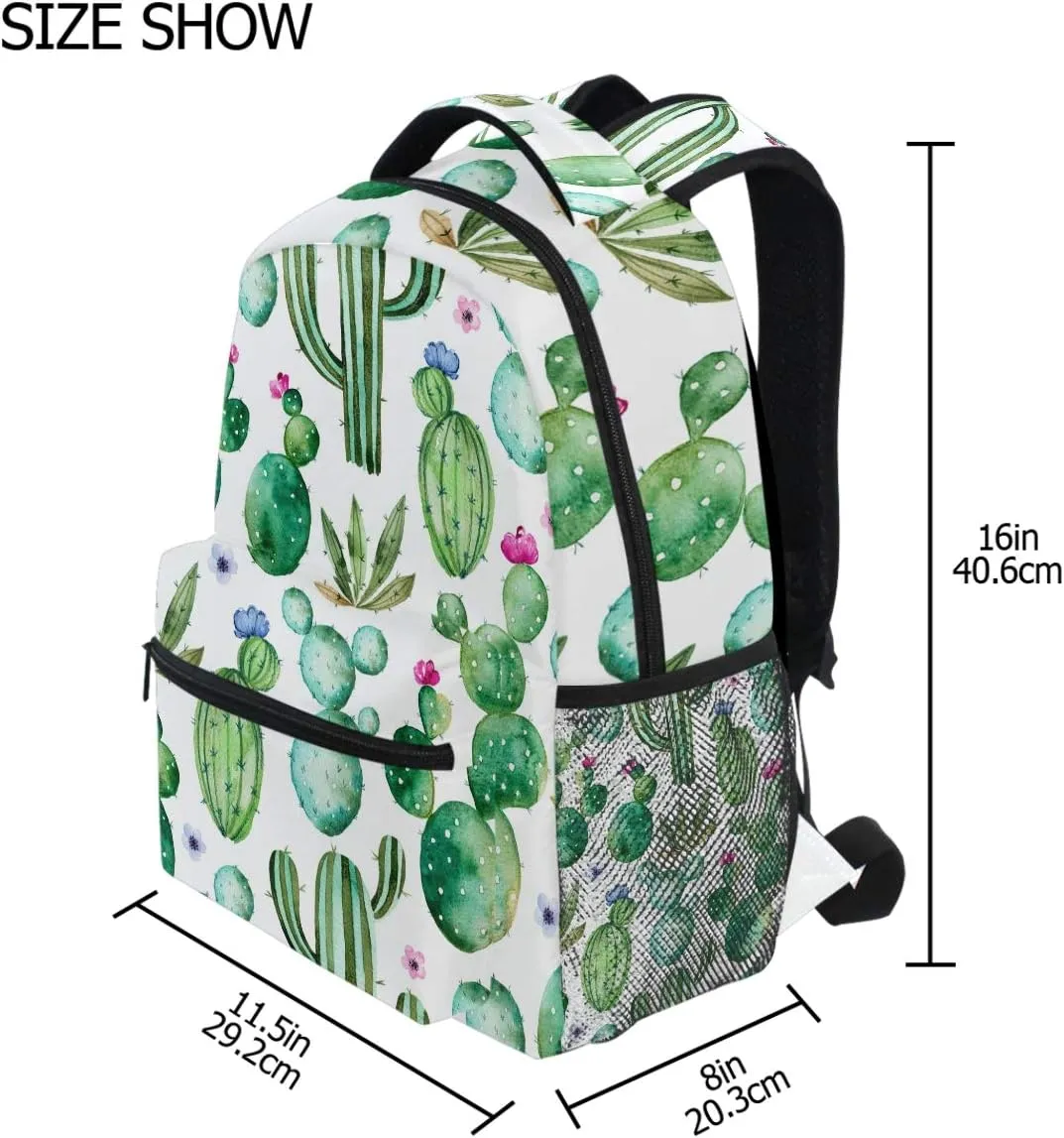 Wamika Watercolor Cactus Backpacks for Girls Kids Boys Tropical Desert Plant Cacti School Book Bags Waterproof Student Laptop Backpack College Carrying Bag Casual Lightweight Travel Sports Day packs