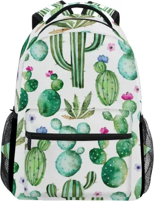 Wamika Watercolor Cactus Backpacks for Girls Kids Boys Tropical Desert Plant Cacti School Book Bags Waterproof Student Laptop Backpack College Carrying Bag Casual Lightweight Travel Sports Day packs