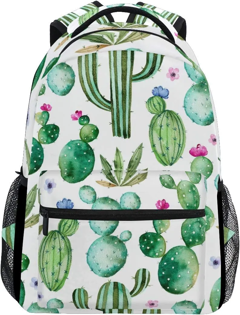 Wamika Watercolor Cactus Backpacks for Girls Kids Boys Tropical Desert Plant Cacti School Book Bags Waterproof Student Laptop Backpack College Carrying Bag Casual Lightweight Travel Sports Day packs