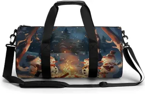 Warm Snowman Gym Bag for Men Women Cylindrical Gym Duffle Bags Travel Sports Carryon Gymbag 17.7in/9in/9in