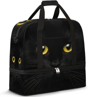 Watching Black Cat Foldable Travel Duffel Bag Tote Carry On Luggage Sport Duffle for Women Men Gym Bag Overnight Weekender Bags with Shoe Compartments & Shoulder Strap