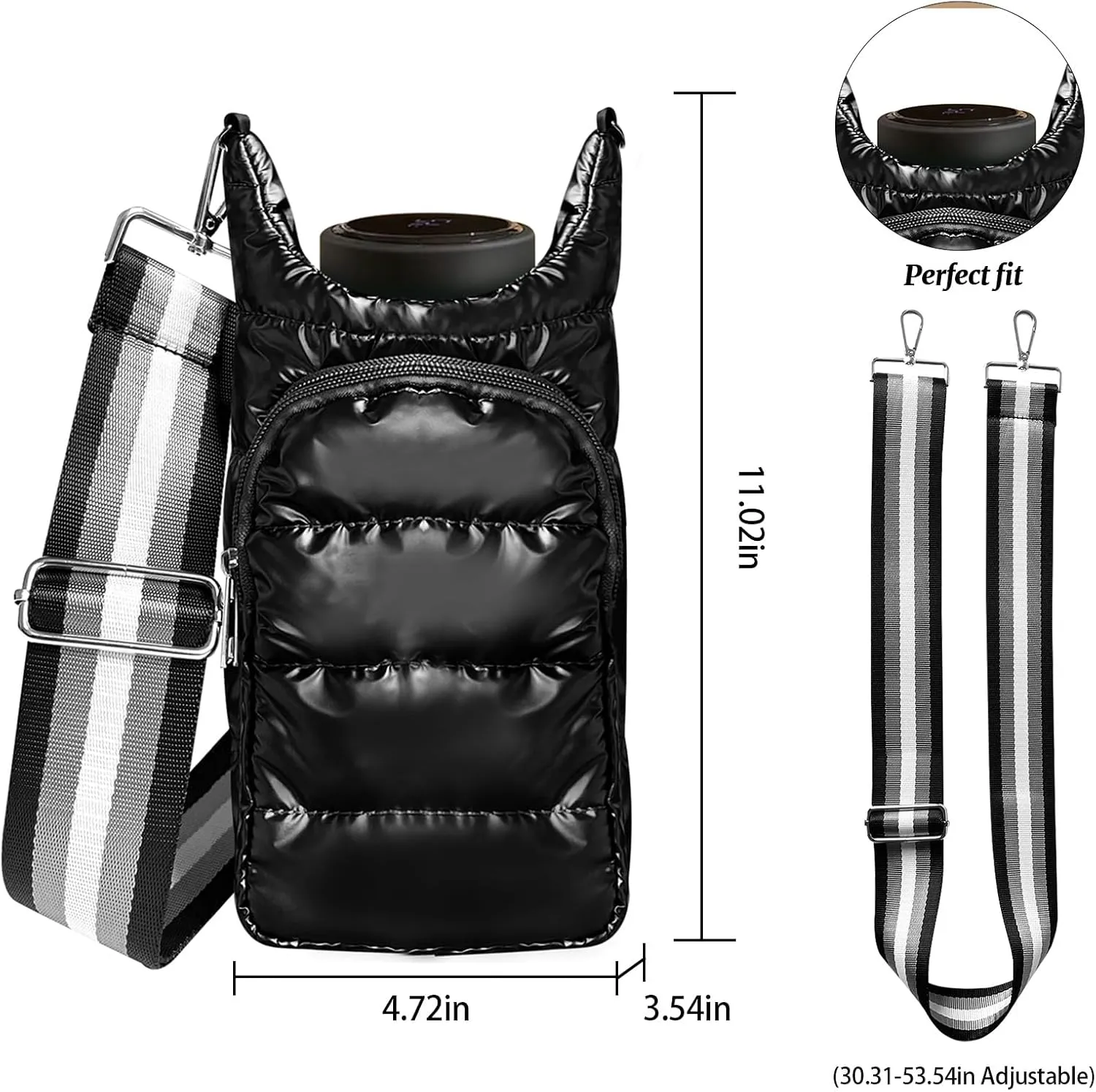 Water Bottle Holder with Strap Quilted Crossbody HydroBag Stylish Puffer Waterbottle Purses Water Bottle Sling Bag Water Bottle Accessories for Gifts Outdoor Travel Walking Hiking Camping
