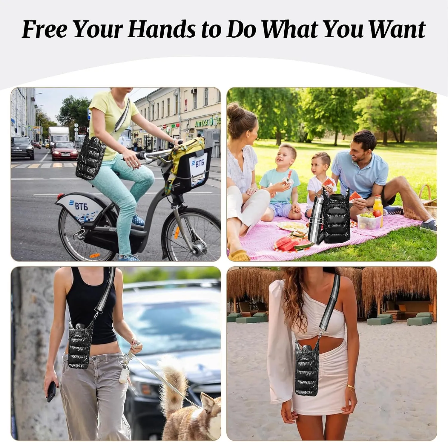 Water Bottle Holder with Strap Quilted Crossbody HydroBag Stylish Puffer Waterbottle Purses Water Bottle Sling Bag Water Bottle Accessories for Gifts Outdoor Travel Walking Hiking Camping