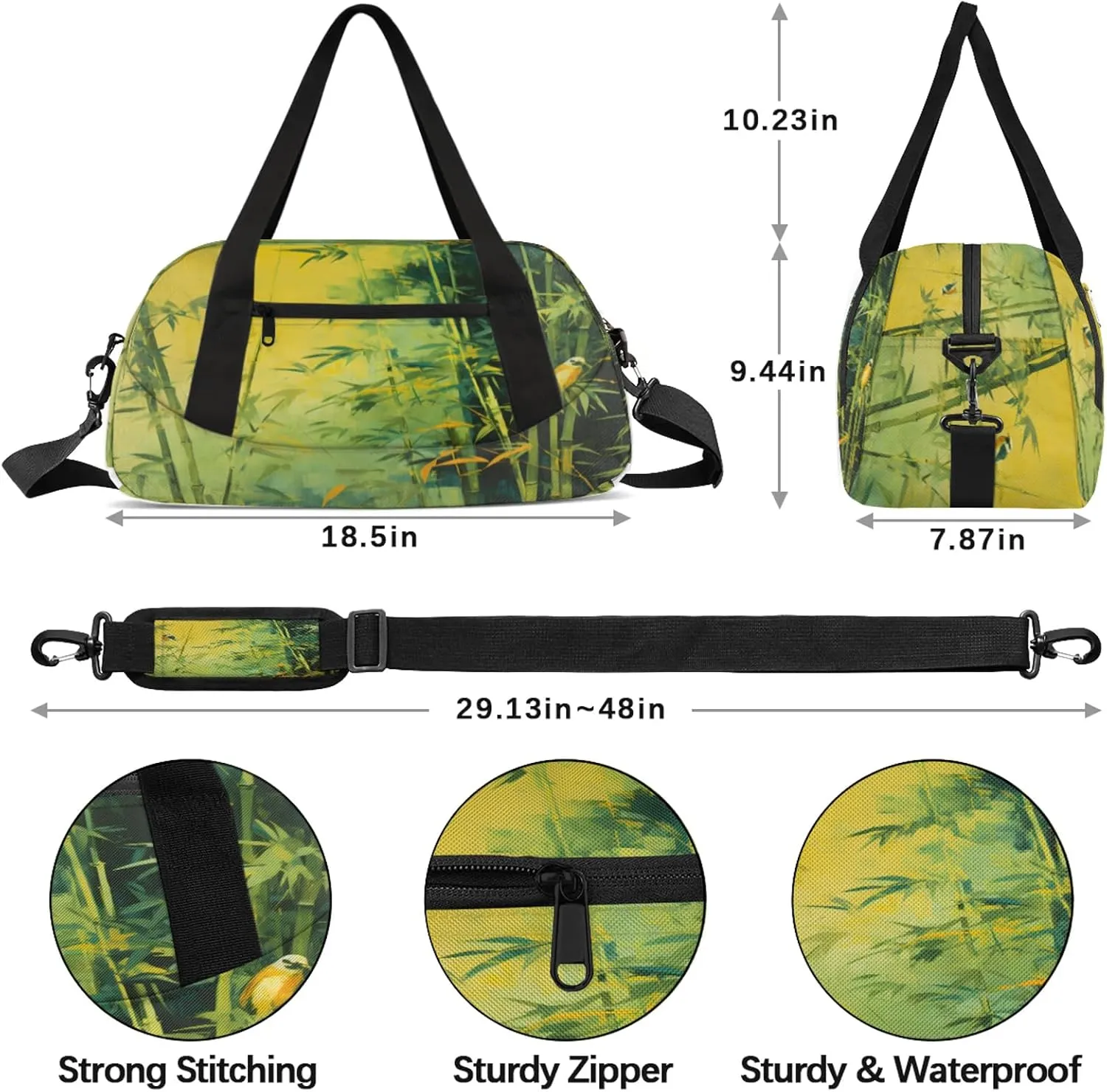 Watercolor Bamboos Pattern Kids Duffel Bag Lightweight Waterproof Sports Gym Bag with Front Zipper Pocket Foldable Weekender Overnight Bag for School Practice Gymnastic Ballet