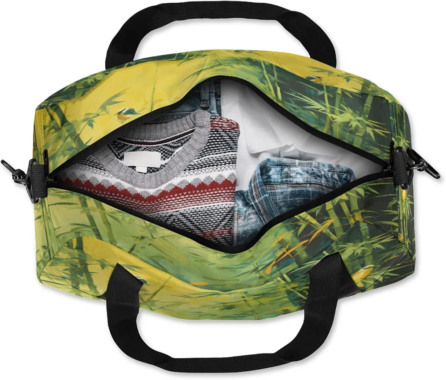 Watercolor Bamboos Pattern Kids Duffel Bag Lightweight Waterproof Sports Gym Bag with Front Zipper Pocket Foldable Weekender Overnight Bag for School Practice Gymnastic Ballet