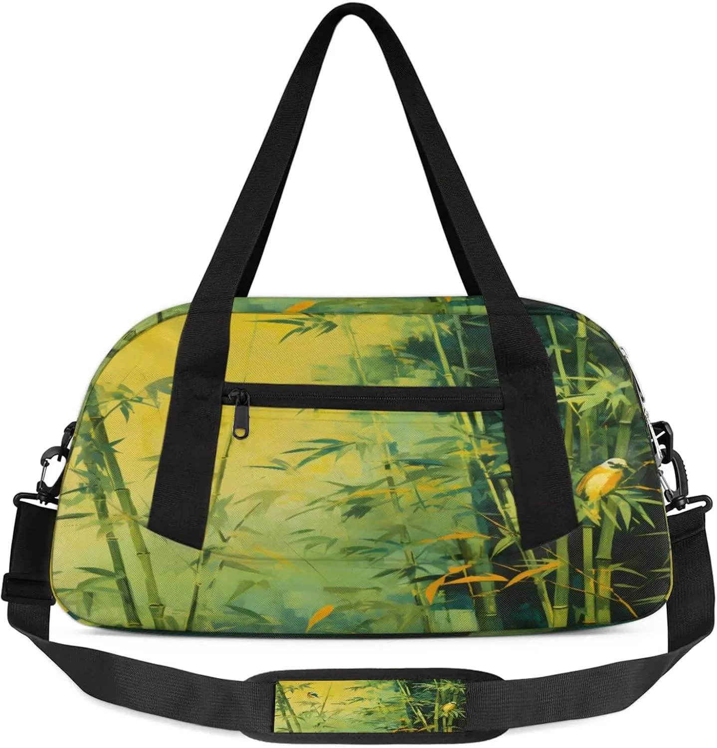 Watercolor Bamboos Pattern Kids Duffel Bag Lightweight Waterproof Sports Gym Bag with Front Zipper Pocket Foldable Weekender Overnight Bag for School Practice Gymnastic Ballet