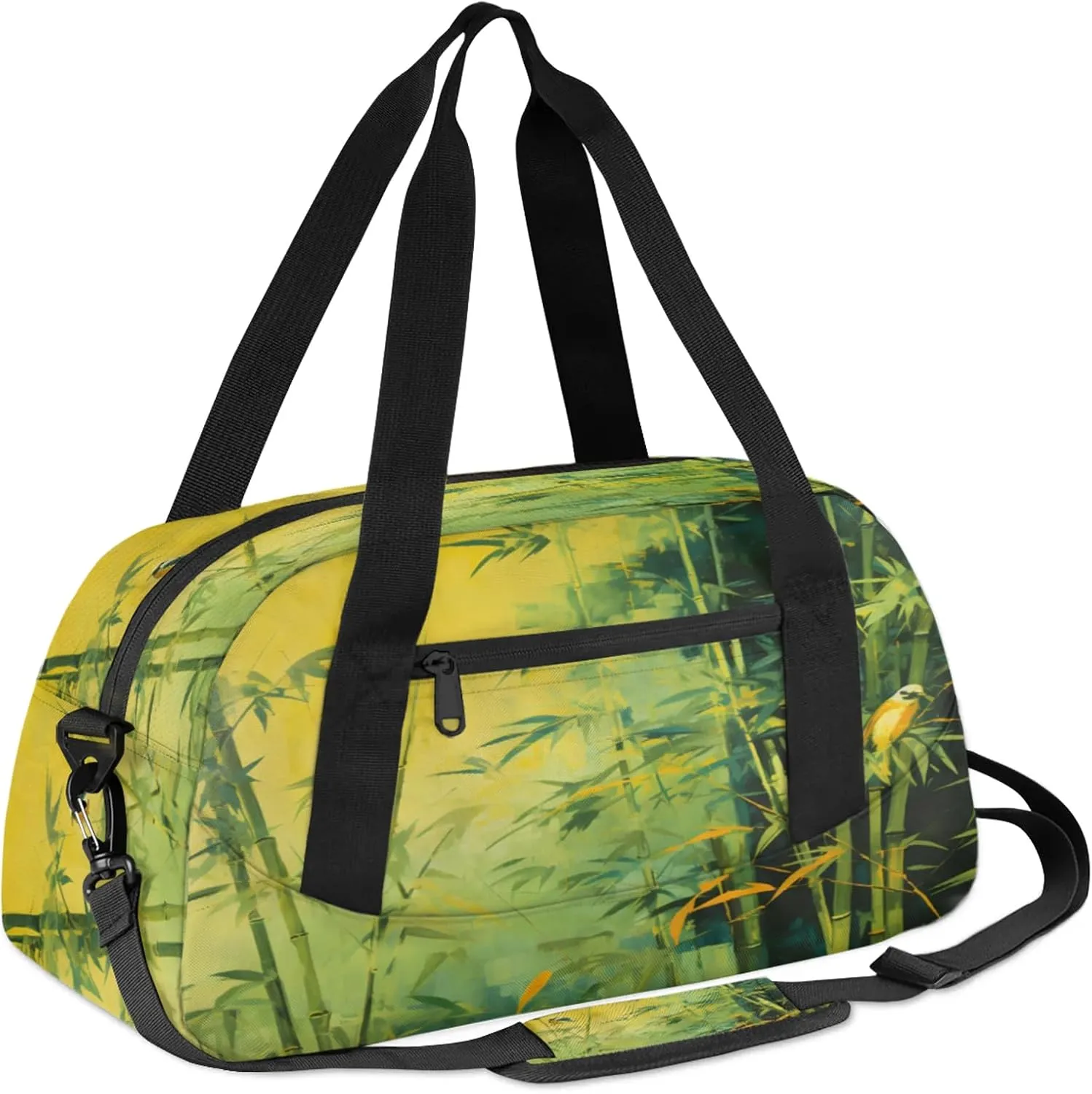 Watercolor Bamboos Pattern Kids Duffel Bag Lightweight Waterproof Sports Gym Bag with Front Zipper Pocket Foldable Weekender Overnight Bag for School Practice Gymnastic Ballet