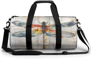 Watercolor Dragonfly Rustic Wood Style Vintage Insect Gym Bag Workout Sports Bag Lightweight Tote Duffel Bag Travel Weekender Bag for Women Men