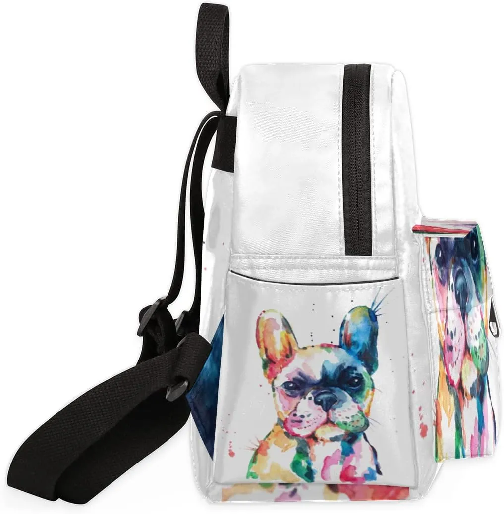 Watercolor French Bulldog Mini Backpack Purse for Women, Dog Pattern Lightweight Small Backpack Casual Travel Daypack for Girls Children Teens Adult School Bag