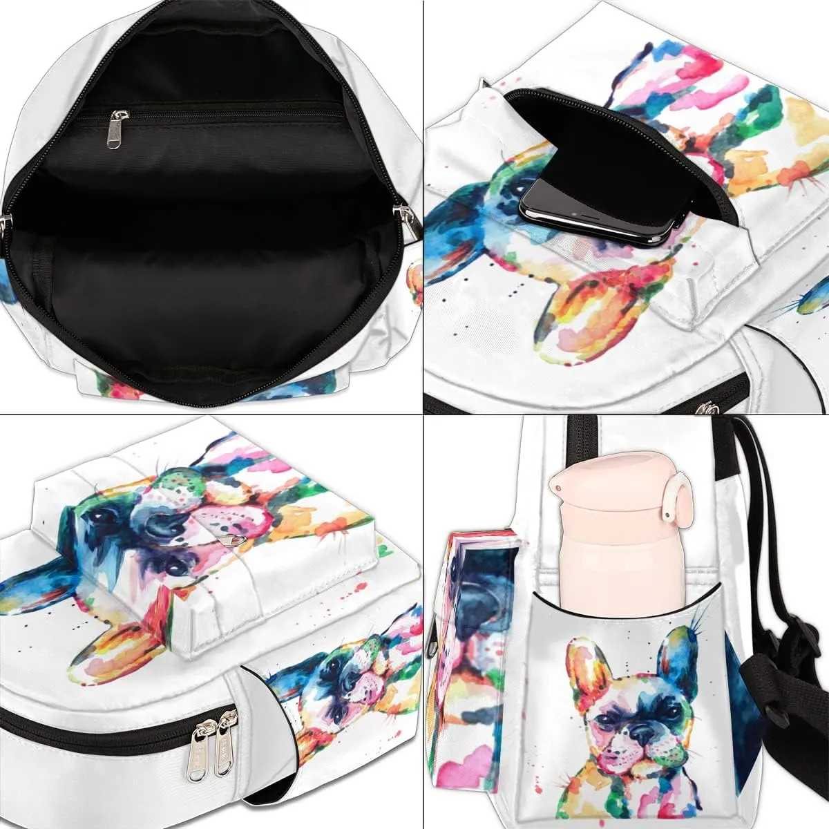 Watercolor French Bulldog Mini Backpack Purse for Women, Dog Pattern Lightweight Small Backpack Casual Travel Daypack for Girls Children Teens Adult School Bag