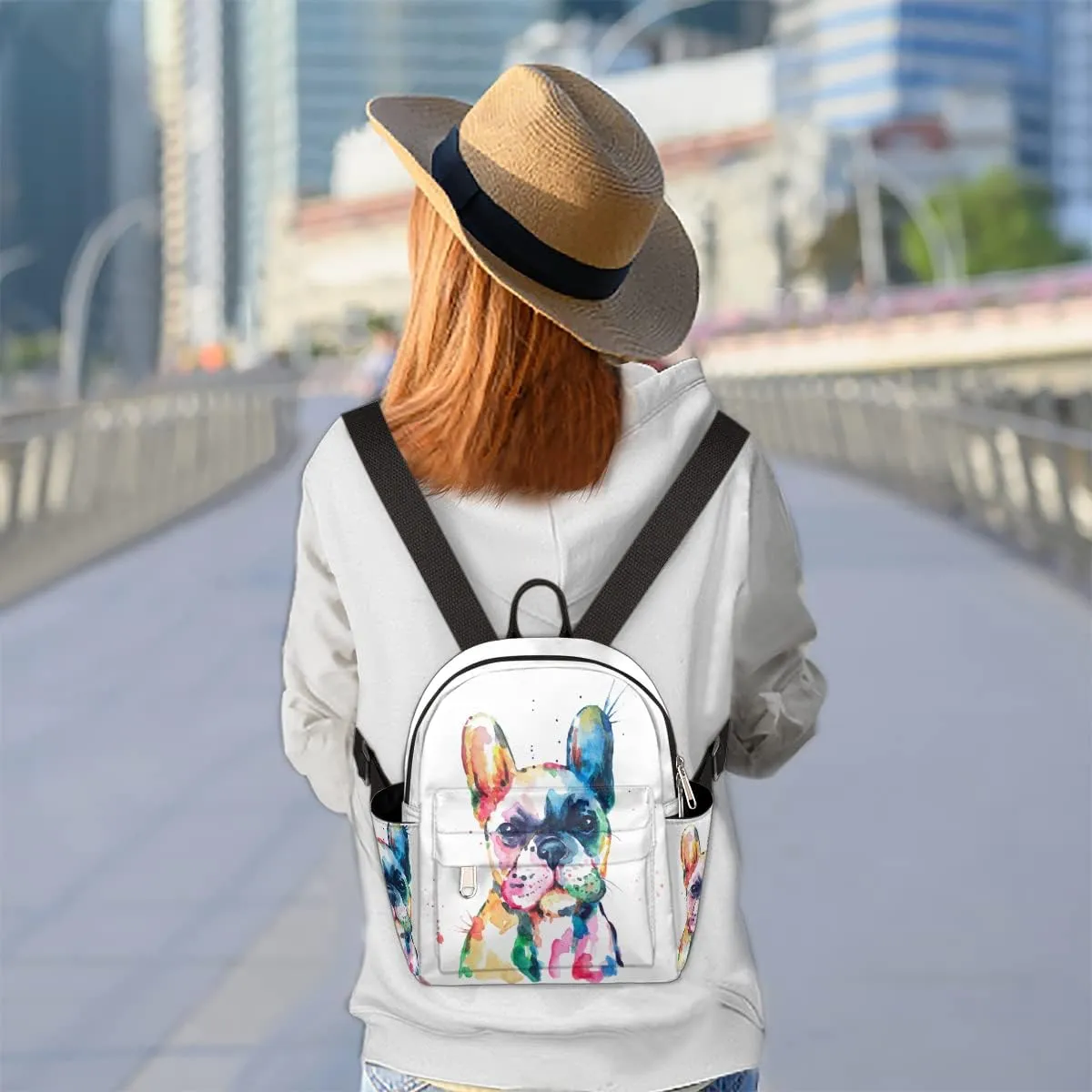 Watercolor French Bulldog Mini Backpack Purse for Women, Dog Pattern Lightweight Small Backpack Casual Travel Daypack for Girls Children Teens Adult School Bag