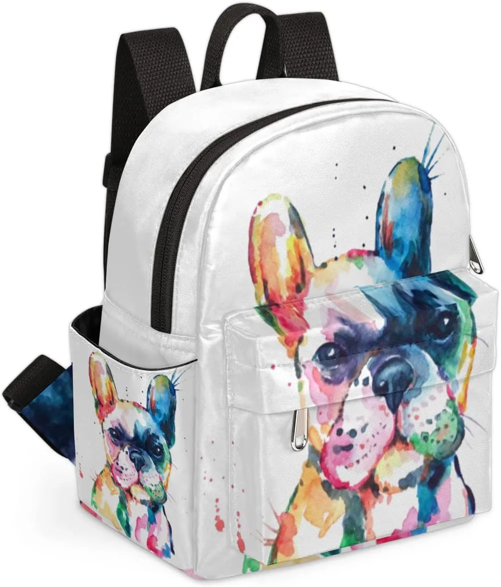 Watercolor French Bulldog Mini Backpack Purse for Women, Dog Pattern Lightweight Small Backpack Casual Travel Daypack for Girls Children Teens Adult School Bag
