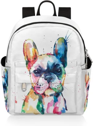 Watercolor French Bulldog Mini Backpack Purse for Women, Dog Pattern Lightweight Small Backpack Casual Travel Daypack for Girls Children Teens Adult School Bag