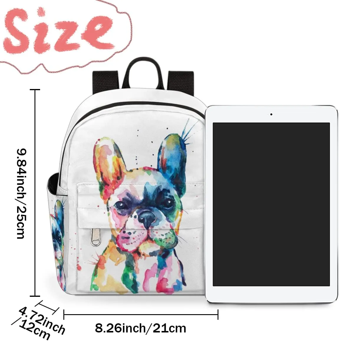Watercolor French Bulldog Mini Backpack Purse for Women, Dog Pattern Lightweight Small Backpack Casual Travel Daypack for Girls Children Teens Adult School Bag