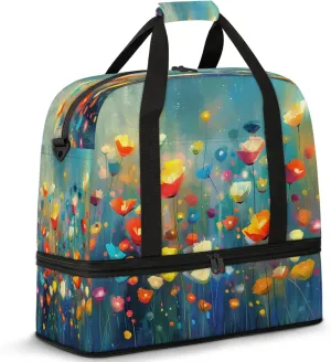Watercolor Rainbow FlowerTravel Duffel Bags for Women & Men Large Sports Gym Bags Foldie Weekender Overnight Bag Carry On Tote Bag With Shoe Compartment Personal Item Bag for Travel Sports Gym