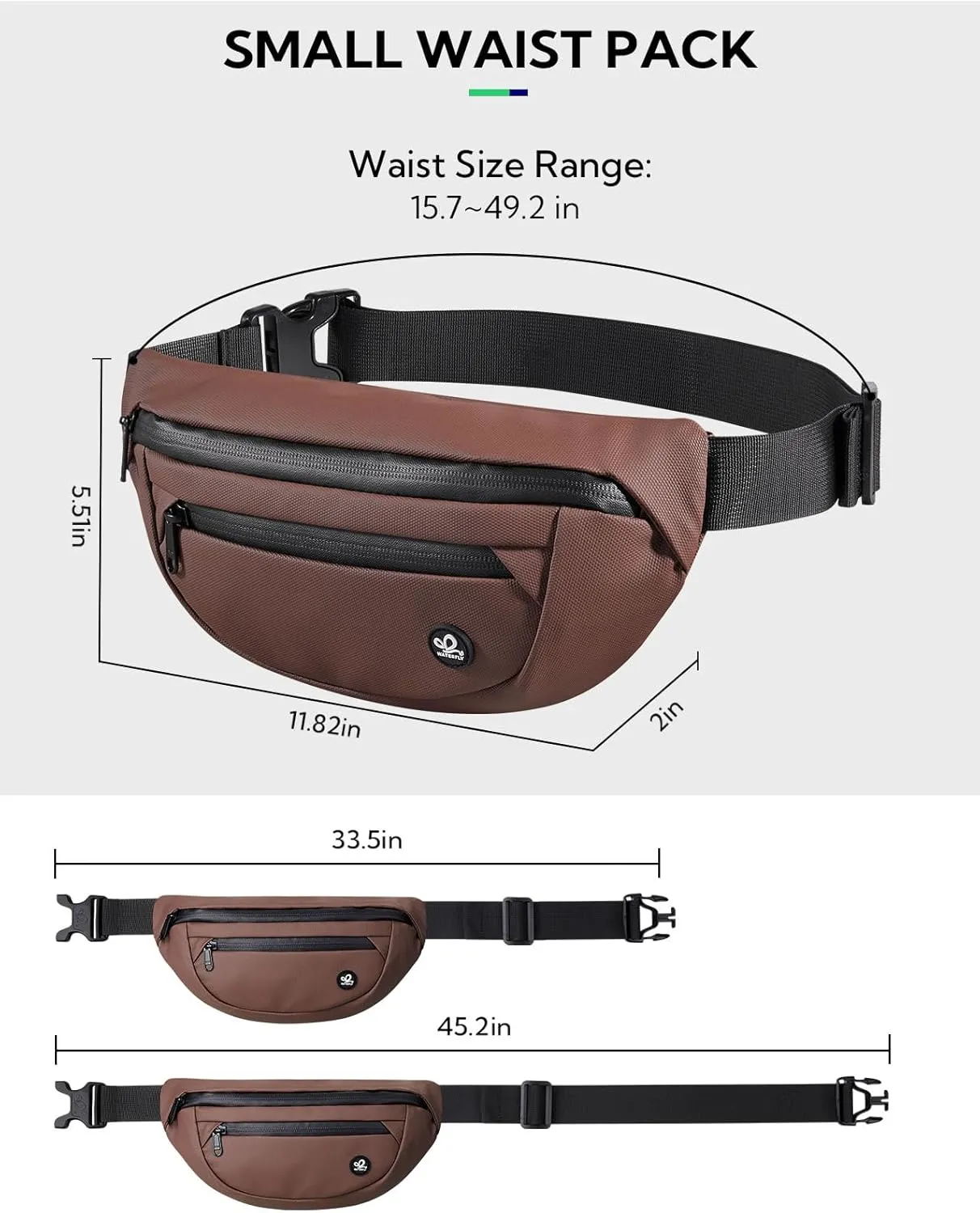 WATERFLY Fanny Pack Waist Packs: Small Waist Bag for Women Men Fashion Crossbody Belt Bags for Hiking Running Travel Walking-Brown