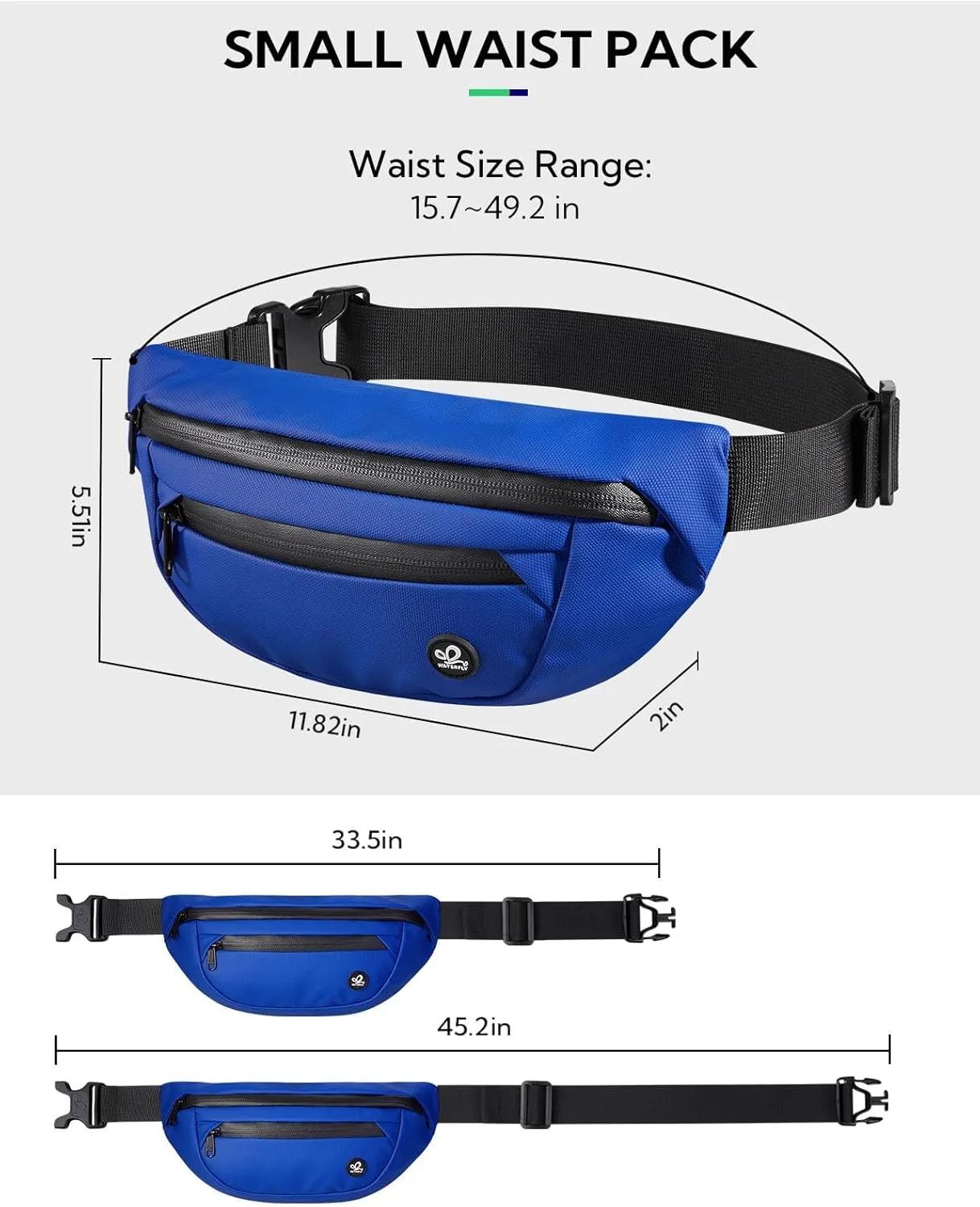 WATERFLY Fanny Pack Waist Packs: Small Waist Bag for Women Men Fashion Crossbody Belt Bags for Hiking Running Travel Walking-Sapphire