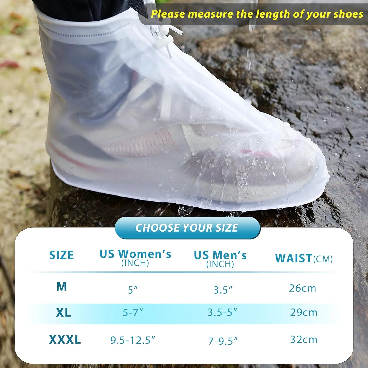 Waterproof Shoe Covers 2 Pairs, Silicone Non-slip Overshoes, Recyclable Shoe Booties Covers for Rain, Boot Covers for Outdoor, Shoes Cover for Men and Women Children (XL)