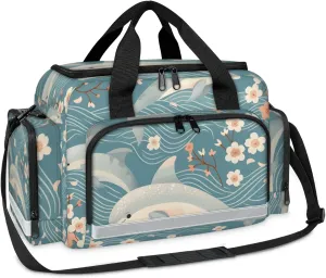 Waterproof Tactical Duffle Bag 25" Carry On Bag for EMT Tear-Resistant Gym Bag with Multi-Pocket & OSHA Reflective Travel Bags for Men Women Dolphin Flower