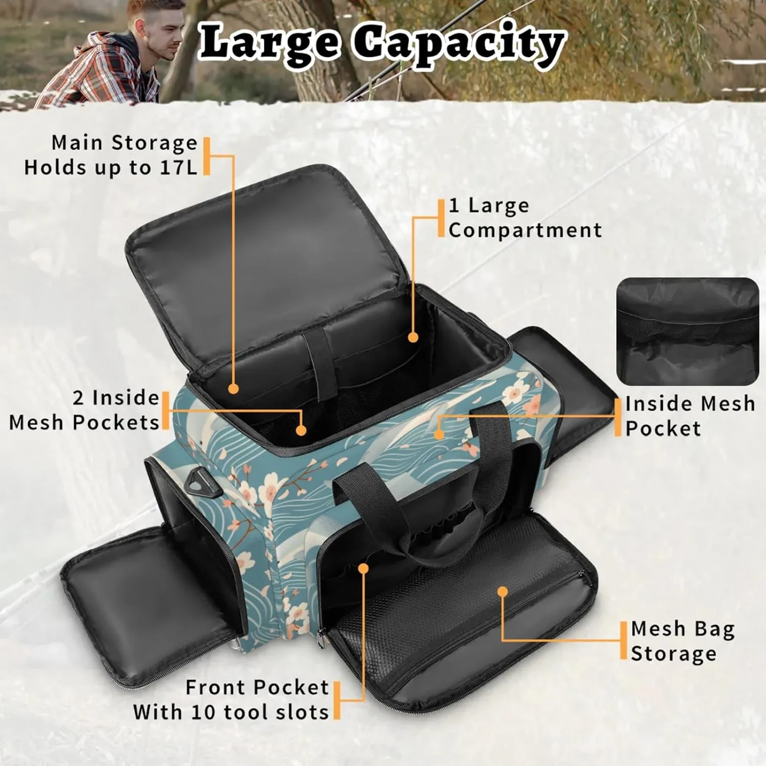 Waterproof Tactical Duffle Bag 25" Carry On Bag for EMT Tear-Resistant Gym Bag with Multi-Pocket & OSHA Reflective Travel Bags for Men Women Dolphin Flower