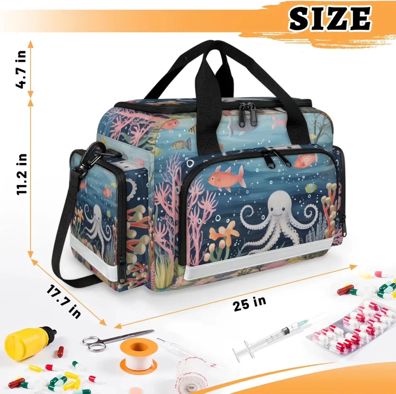 Waterproof Tactical Duffle Bag 25" Carry On Bag for EMT Tear-Resistant Gym Bag with Multi-Pocket & OSHA Reflective Travel Bags for Men Women Fish Ocean Animal