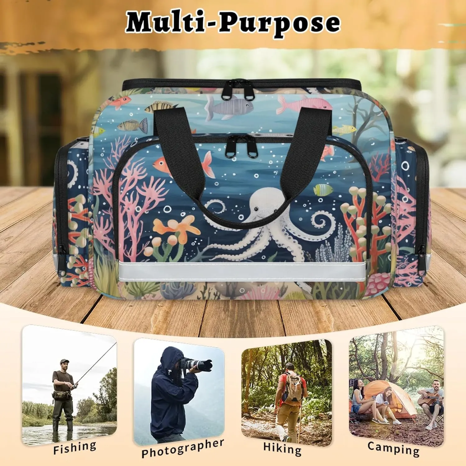 Waterproof Tactical Duffle Bag 25" Carry On Bag for EMT Tear-Resistant Gym Bag with Multi-Pocket & OSHA Reflective Travel Bags for Men Women Fish Ocean Animal