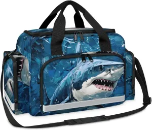 Waterproof Tactical Duffle Bag 25" Carry On Bag for EMT Tear-Resistant Gym Bag with Multi-Pocket & OSHA Reflective Travel Bags for Men Women Shark Oil Painting