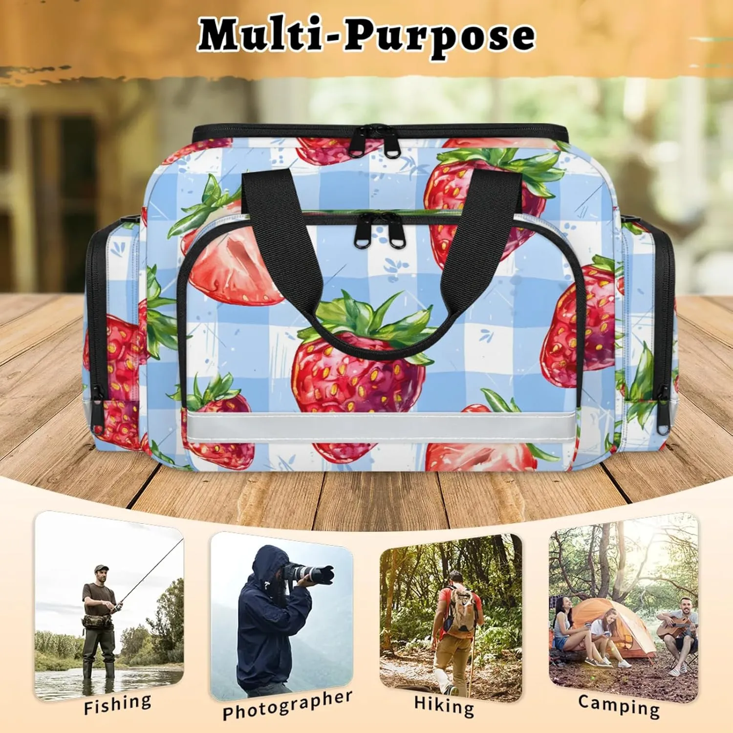 Waterproof Tactical Duffle Bag 25" Carry On Bag for EMT Tear-Resistant Gym Bag with Multi-Pocket & OSHA Reflective Travel Bags for Men Women Strawberry Check Plaid