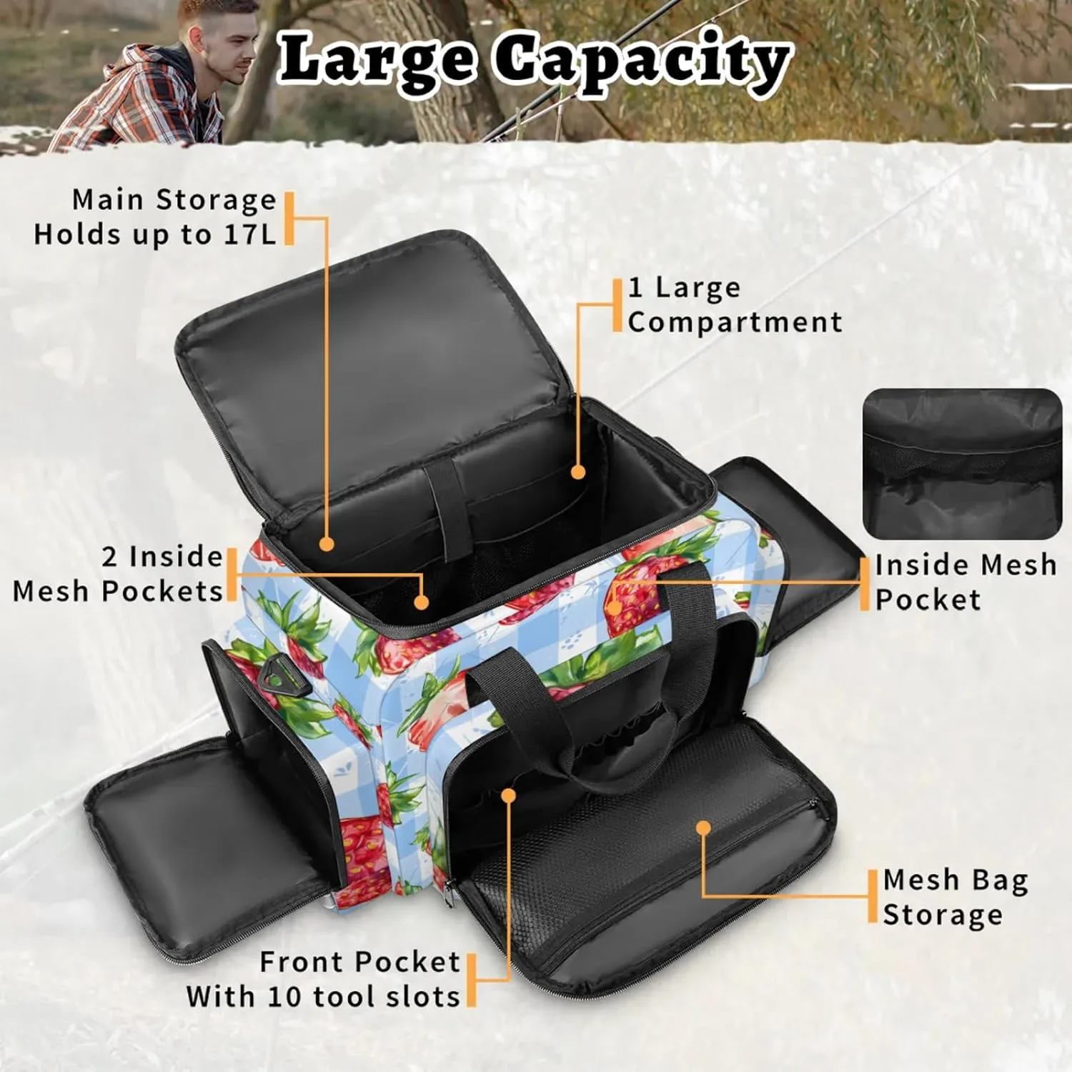 Waterproof Tactical Duffle Bag 25" Carry On Bag for EMT Tear-Resistant Gym Bag with Multi-Pocket & OSHA Reflective Travel Bags for Men Women Strawberry Check Plaid