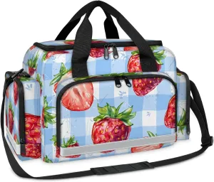 Waterproof Tactical Duffle Bag 25" Carry On Bag for EMT Tear-Resistant Gym Bag with Multi-Pocket & OSHA Reflective Travel Bags for Men Women Strawberry Check Plaid