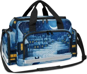 Waterproof Tactical Duffle Bag 25" Carry On Bag for EMT Tear-Resistant Gym Bag with Multi-Pocket & OSHA Reflective Travel Bags for Men Women Winter Village Cat