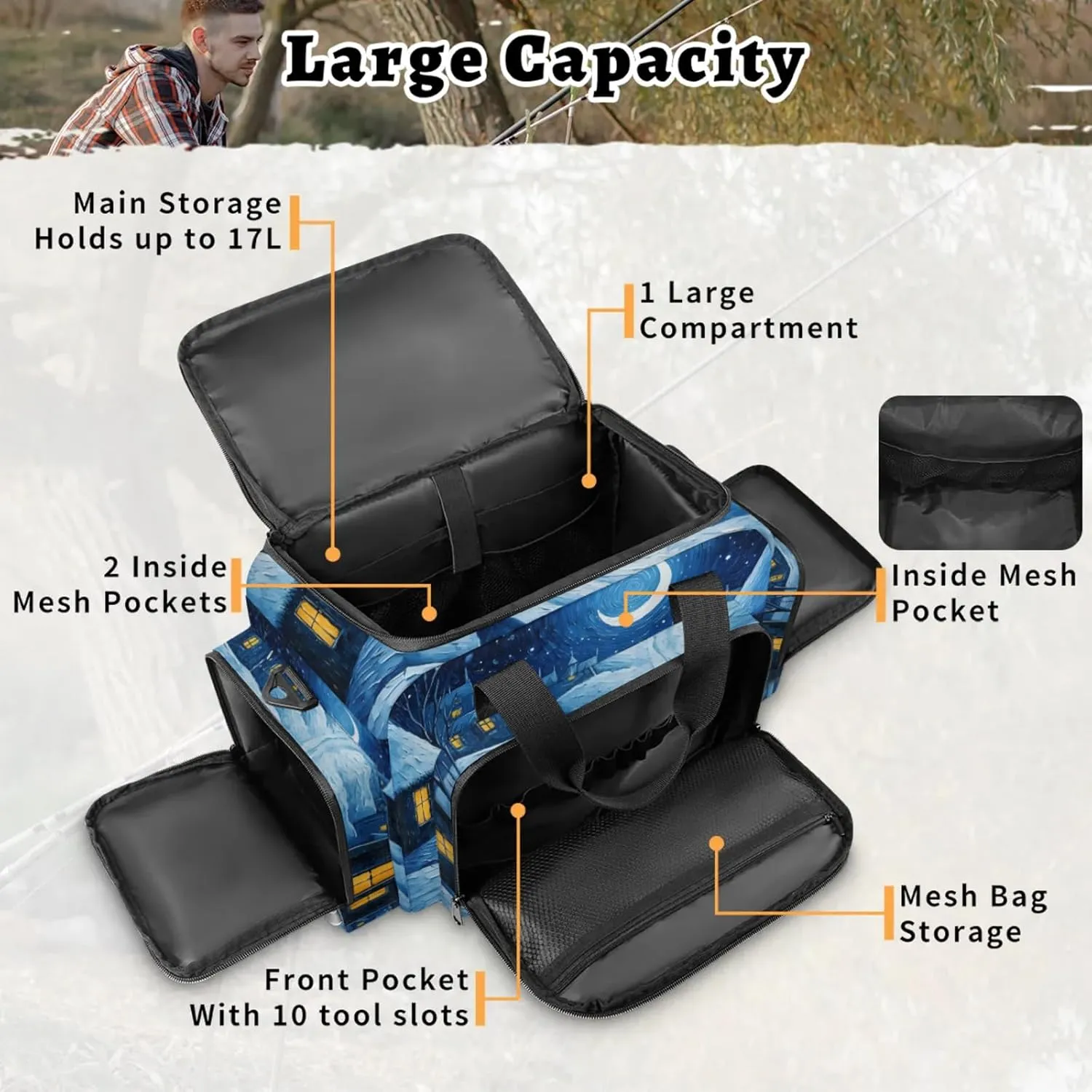 Waterproof Tactical Duffle Bag 25" Carry On Bag for EMT Tear-Resistant Gym Bag with Multi-Pocket & OSHA Reflective Travel Bags for Men Women Winter Village Cat