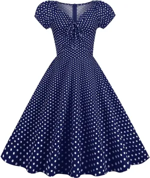Wedding Guest Dresses for Women Vintage Short Sleeve Polka Audrey 1950s Retro Cocktail Dress Hepburn Prom Party Dress