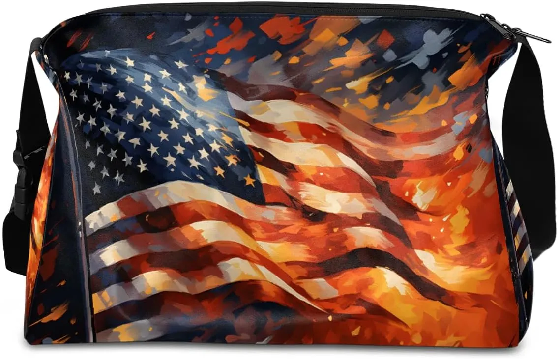 Weekend Bag America Flag Retro Drawing Lightweight Carry On Duffel Bag Waterproof Gym Bag Pu Leather Duffle Bag for Workout Travel Sport
