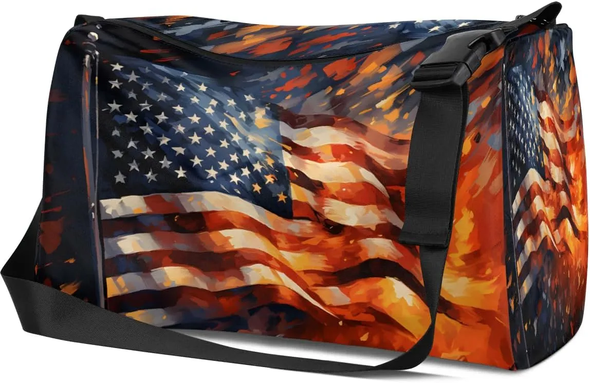 Weekend Bag America Flag Retro Drawing Lightweight Carry On Duffel Bag Waterproof Gym Bag Pu Leather Duffle Bag for Workout Travel Sport