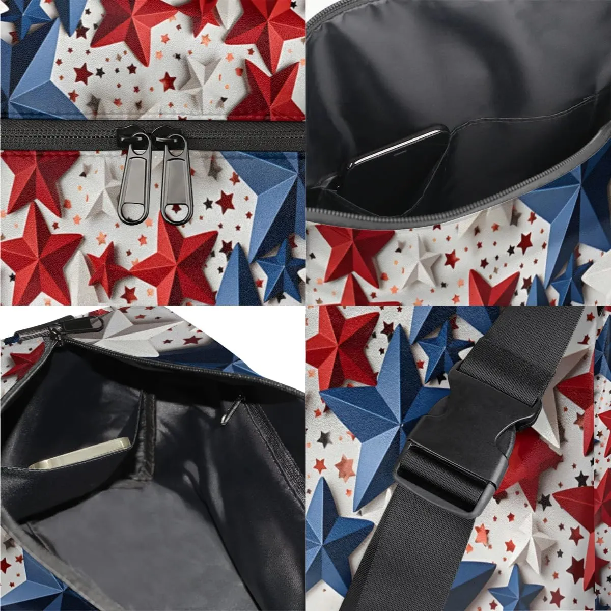 Weekend Bag America Patriotic Patterns Lightweight Carry On Duffel Bag Waterproof Gym Bag Pu Leather Duffle Bag for Workout Travel Sport