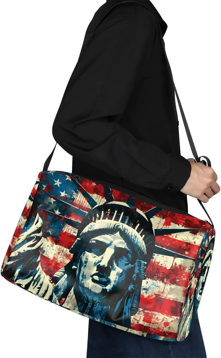 Weekend Bag America Statue of Liberty Lightweight Carry On Duffel Bag Waterproof Gym Bag Pu Leather Duffle Bag for Workout Travel Sport