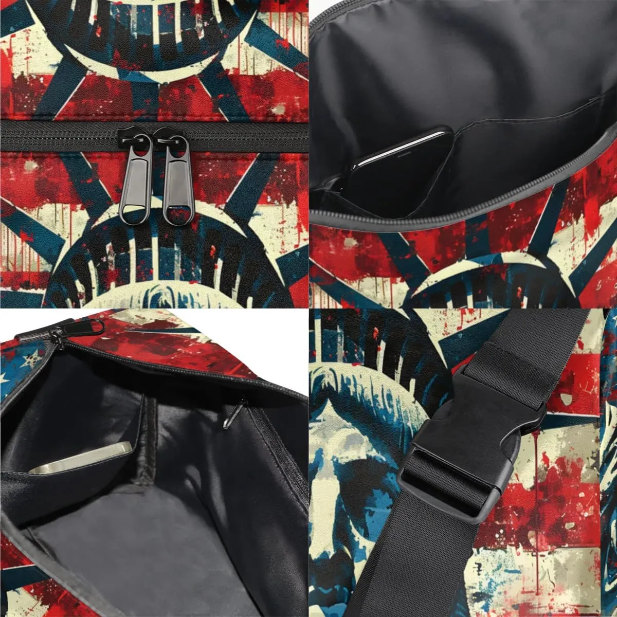 Weekend Bag America Statue of Liberty Lightweight Carry On Duffel Bag Waterproof Gym Bag Pu Leather Duffle Bag for Workout Travel Sport