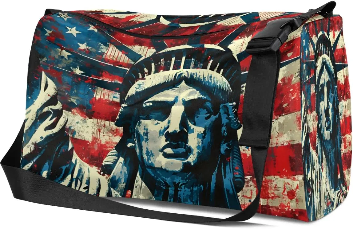 Weekend Bag America Statue of Liberty Lightweight Carry On Duffel Bag Waterproof Gym Bag Pu Leather Duffle Bag for Workout Travel Sport