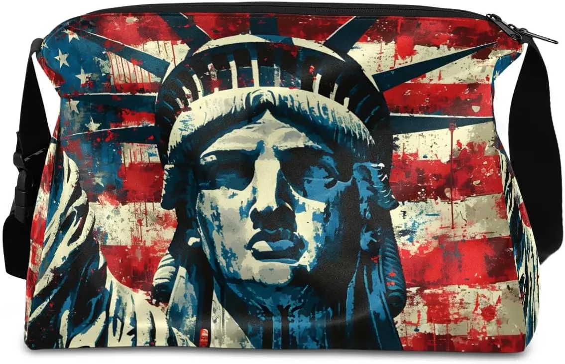 Weekend Bag America Statue of Liberty Lightweight Carry On Duffel Bag Waterproof Gym Bag Pu Leather Duffle Bag for Workout Travel Sport