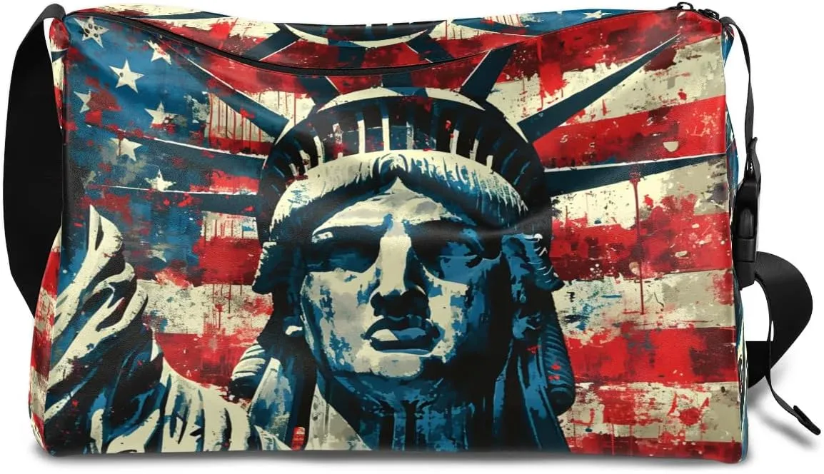 Weekend Bag America Statue of Liberty Lightweight Carry On Duffel Bag Waterproof Gym Bag Pu Leather Duffle Bag for Workout Travel Sport