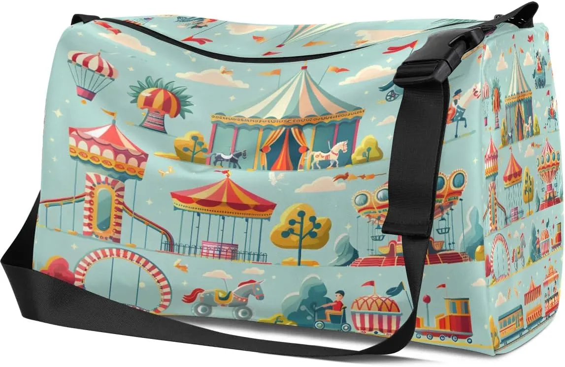 Weekend Bag Amusement Park Cute Lightweight Carry On Duffel Bag Waterproof Gym Bag Pu Leather Duffle Bag for Workout Travel Sport