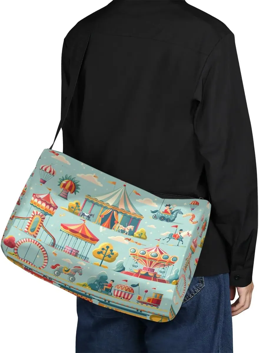 Weekend Bag Amusement Park Cute Lightweight Carry On Duffel Bag Waterproof Gym Bag Pu Leather Duffle Bag for Workout Travel Sport