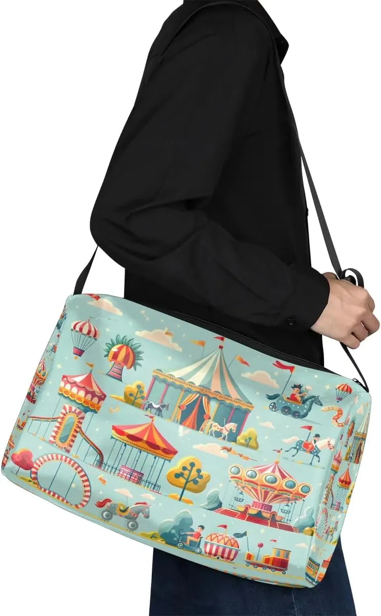 Weekend Bag Amusement Park Cute Lightweight Carry On Duffel Bag Waterproof Gym Bag Pu Leather Duffle Bag for Workout Travel Sport